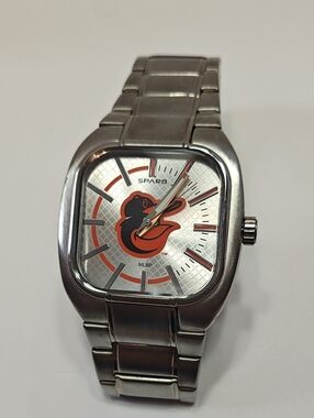 MLB Baltimore Orioles Silver and Orange Sparo Men's Metal Bracelet Watch